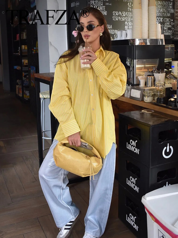 Tyra Yellow Lapel Long Sleeve Shirt