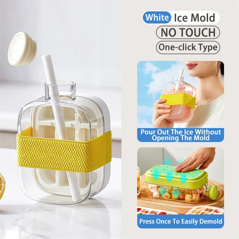 Silicone Ice Bottle Mold with Straw & Lid โ Freezer Ice Cup