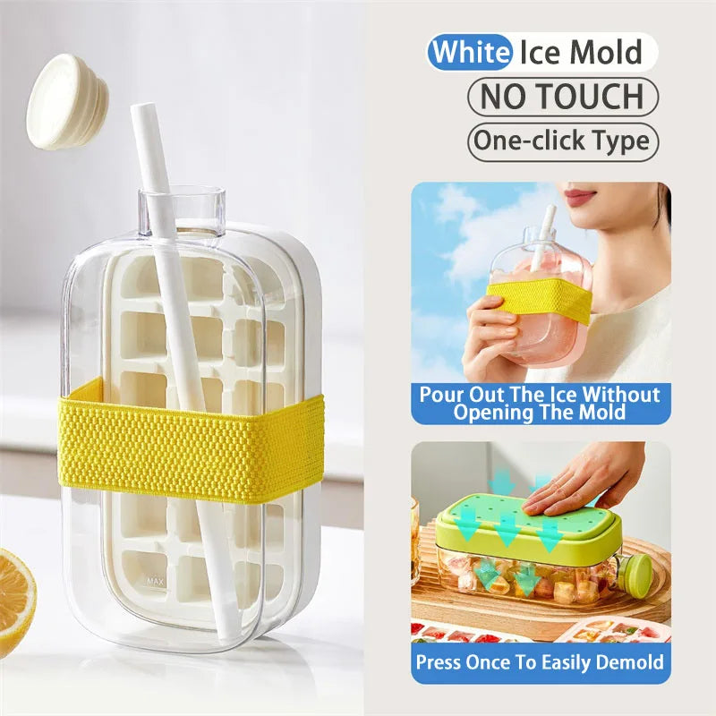 Silicone Ice Bottle Mold with Straw & Lid โ Freezer Ice Cup