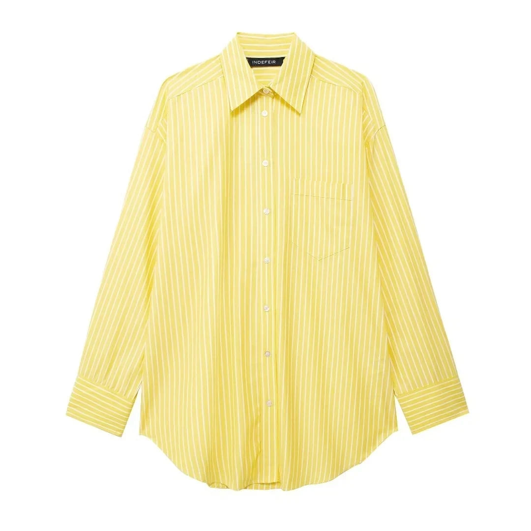 Tyra Yellow Lapel Long Sleeve Shirt