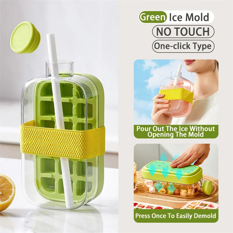 Silicone Ice Bottle Mold with Straw & Lid โ Freezer Ice Cup
