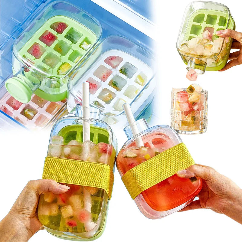 Silicone Ice Bottle Mold with Straw & Lid โ Freezer Ice Cup