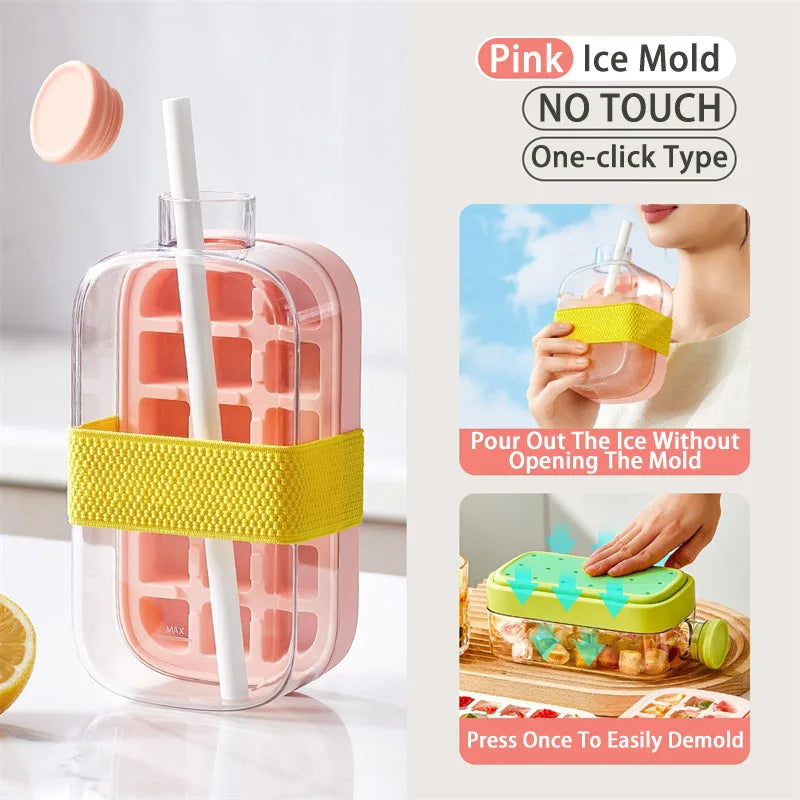 Silicone Ice Bottle Mold with Straw & Lid โ Freezer Ice Cup