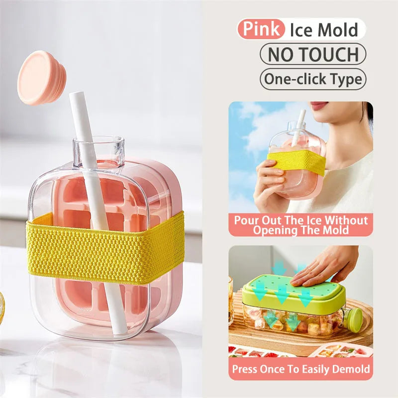 Silicone Ice Bottle Mold with Straw & Lid โ Freezer Ice Cup