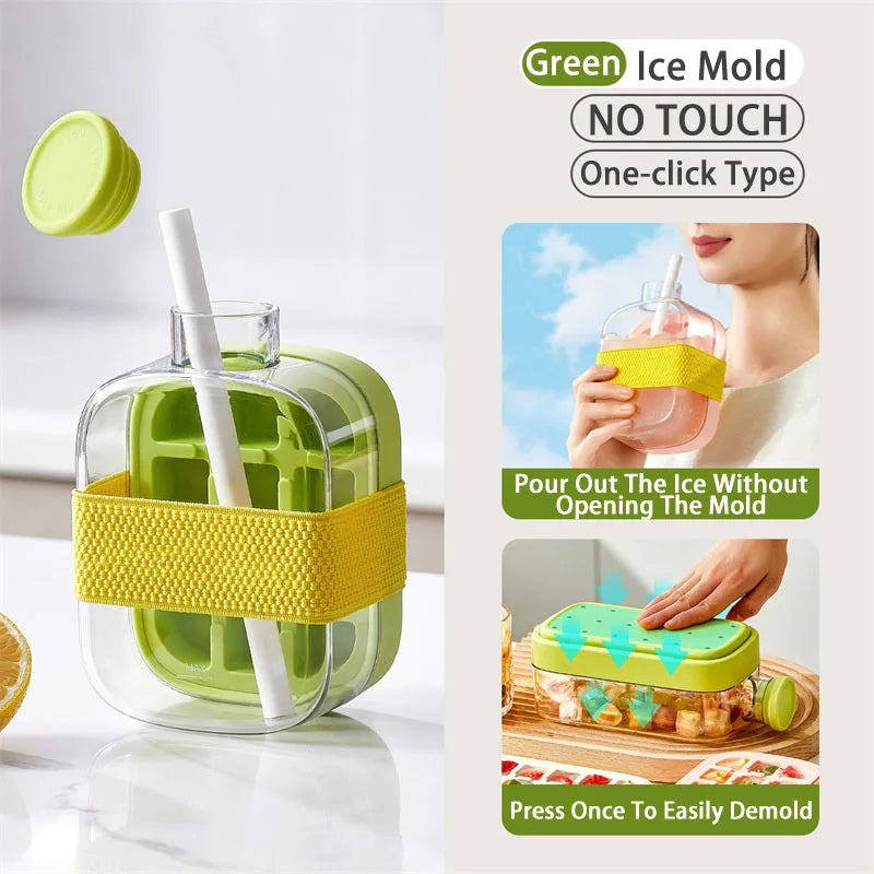 Silicone Ice Bottle Mold with Straw & Lid โ Freezer Ice Cup