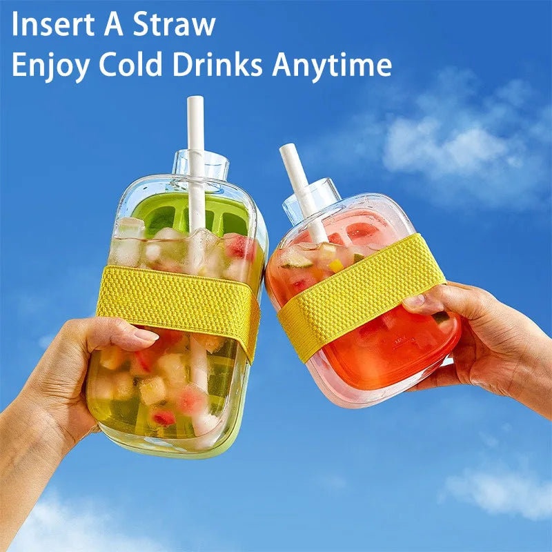 Silicone Ice Bottle Mold with Straw & Lid โ Freezer Ice Cup